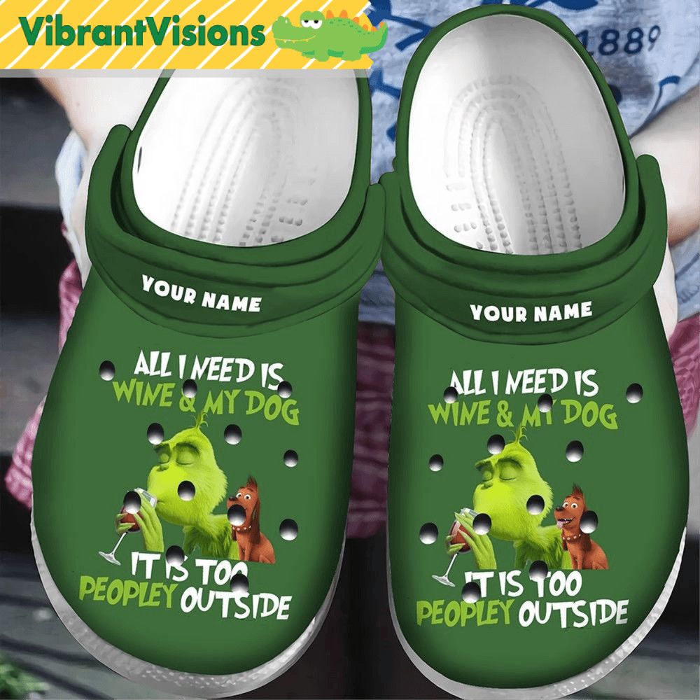 Grinch Love Wine And Dog Custom Name Clog Shoes For The Fans 0