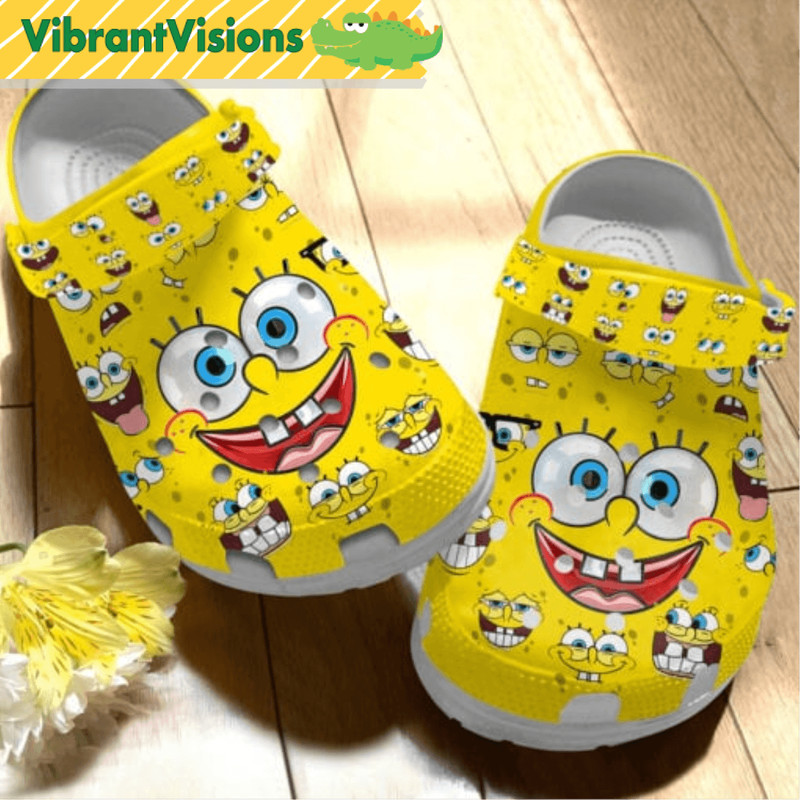 Funny Yellow Spongebob Face Cartoon Clog Shoes 0