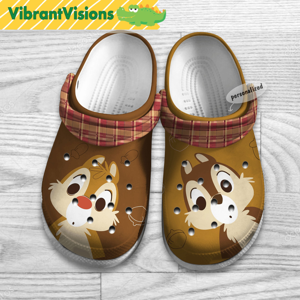 Chip And Dale Brown Red Checkered Pattern Disney Graphic Cartoon Crocs Shoes 0