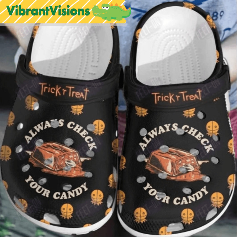 Black Always Check Your Candy Tricks Treat Horror Movie Halloween Clogs Shoes 0