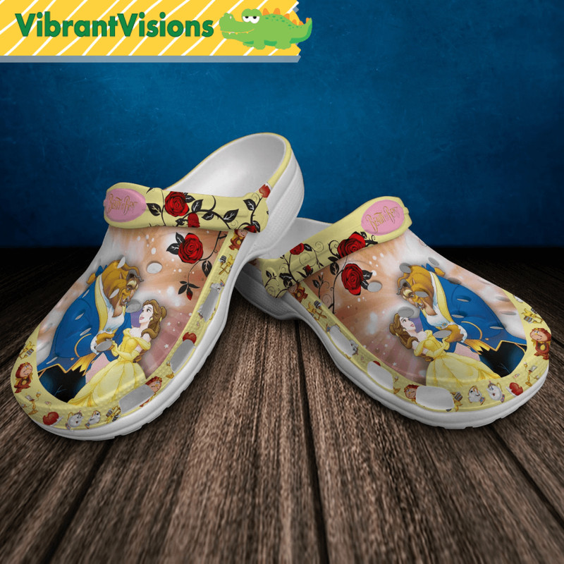 Beauty And The Beast Floral Yellow Patterns Disney Graphic Cartoon Unisex Clogs 0