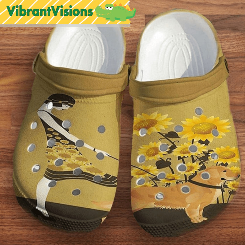 Sunflower Girl With Her Dachshund Pet Cute Croc Sunflower Croc For Women Crocs Clog Shoes 0
