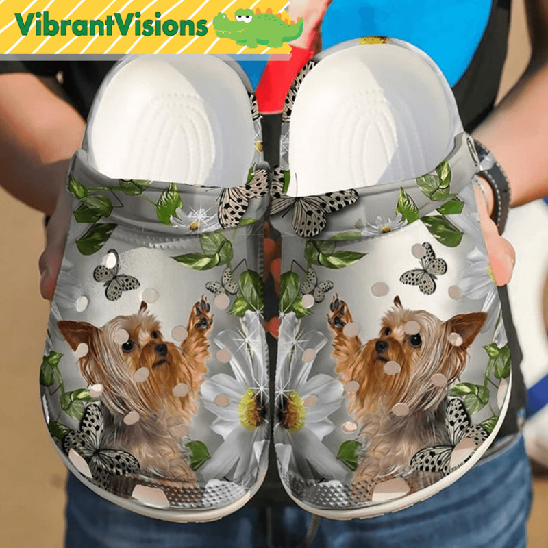 Yorkie And Daisy Butterfly Flower Dog Lovers Clog Shoes Crocs Sandal Dog Breed Shoes For Men Women 0