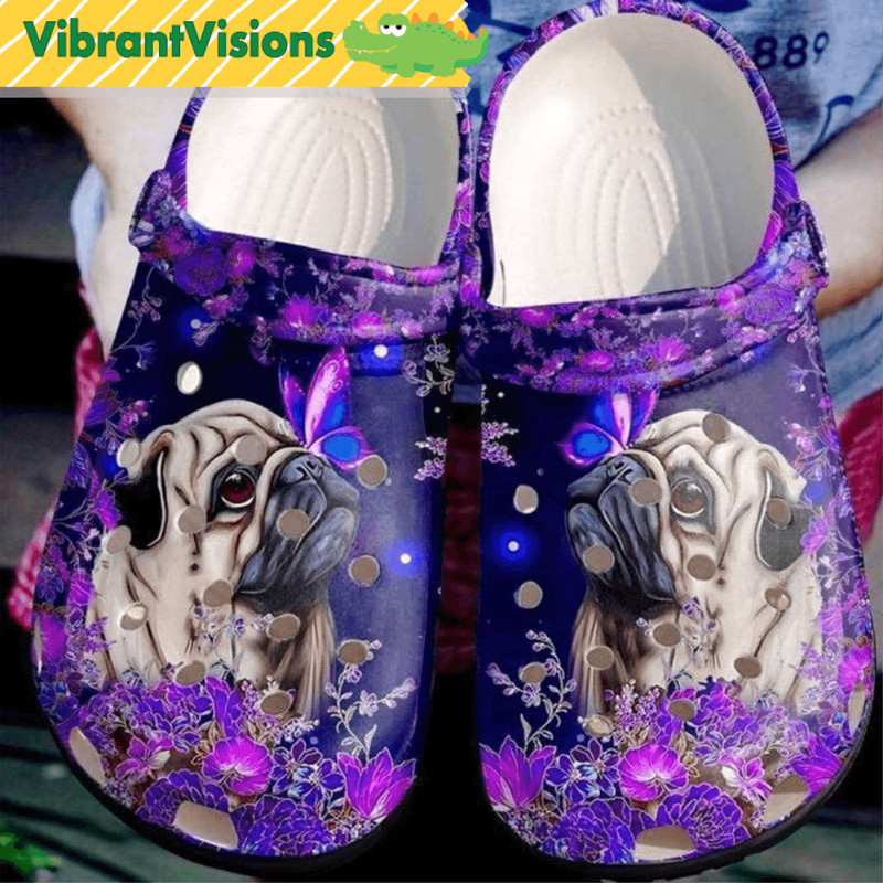 Pug Dog Purple Flower Animal Crocs 0