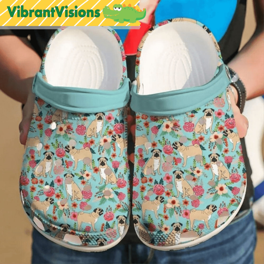 Pug Dog With Pink Bloom Floral Crocs 0