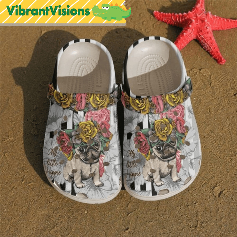 Pug Floral Pattern Dog Crocs Shoes 0