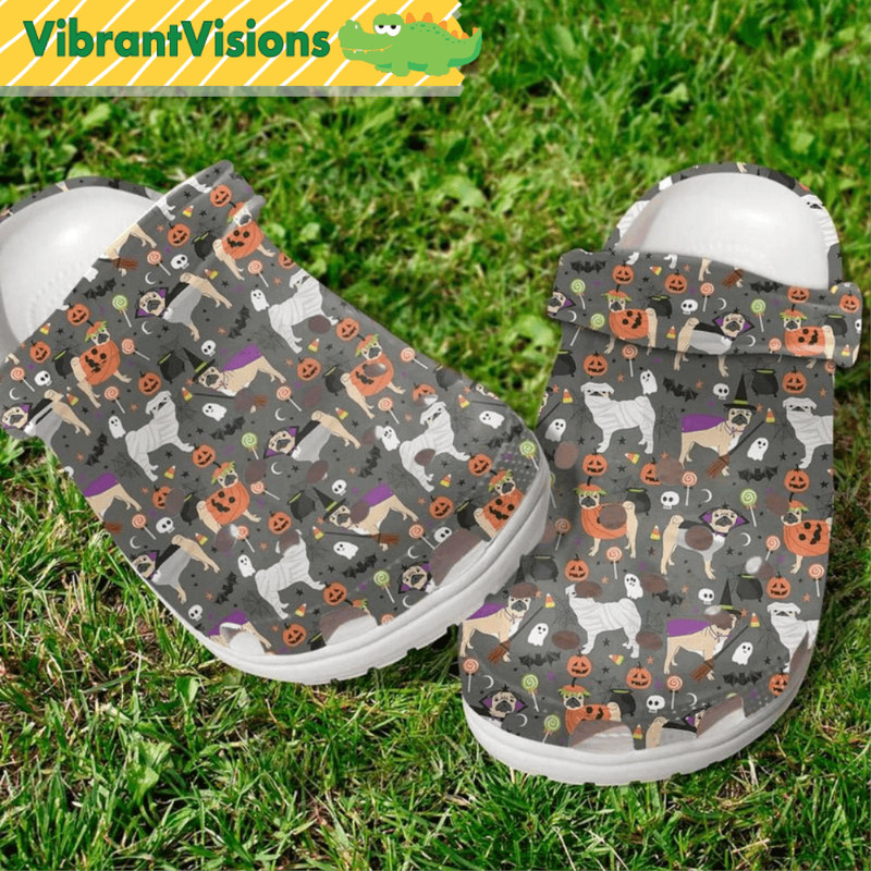 Pug Dog Halloween Pattern Crocs 0