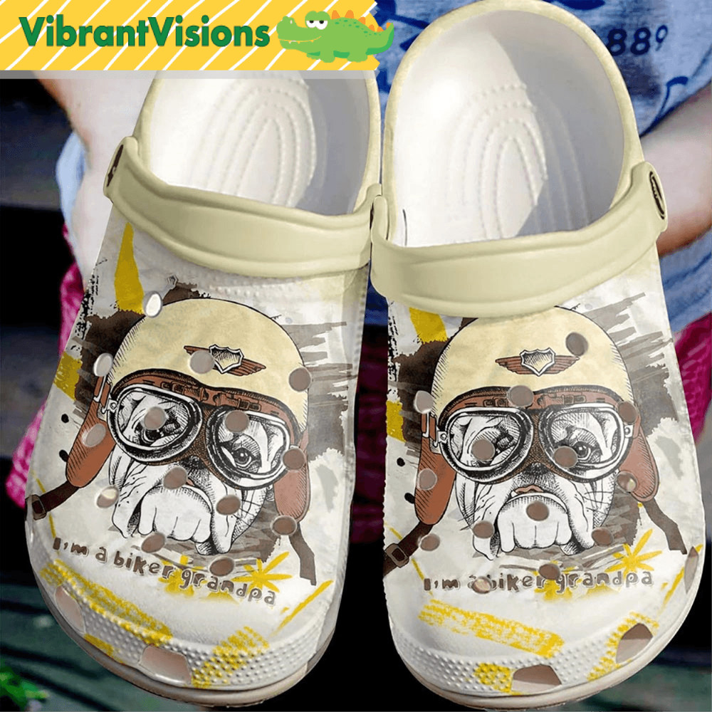 Personalized Bulldog A Biker Grandpa Dog Crocs 0