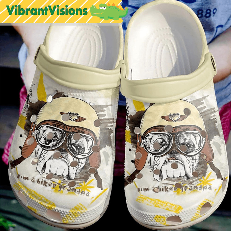 Personalized Bulldog A Biker Grandpa Dog Crocs 0