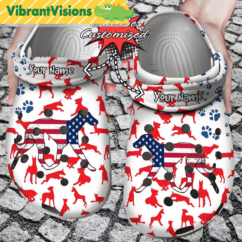 Personalized American Flag Doberman Crocs 0