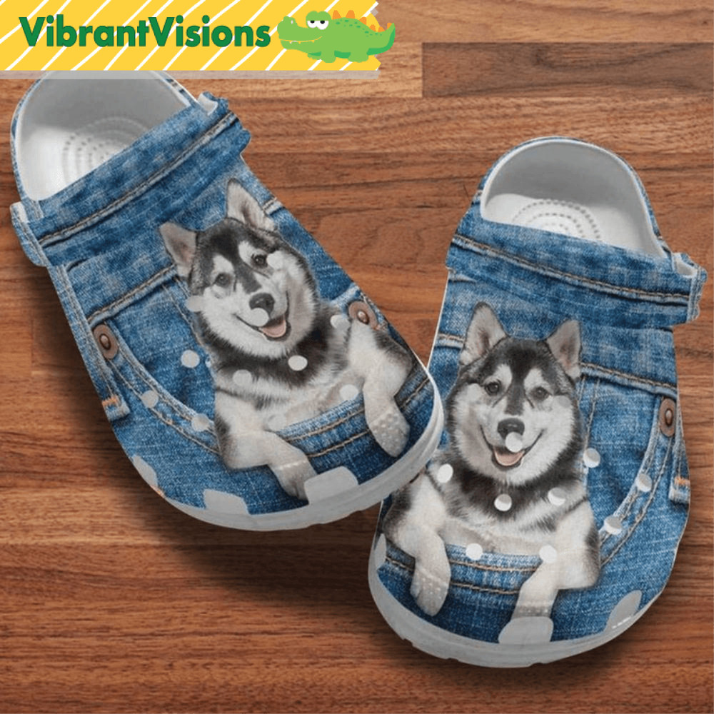 Husky Dog In Pocket Denim Pattern Crocs 0