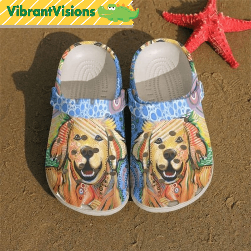 Happy Golden Retrievers Beautiful Dog In Crocs 0