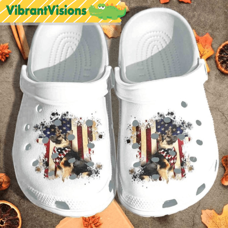 German Shepherd Dog American Flag Cute Crocs 0