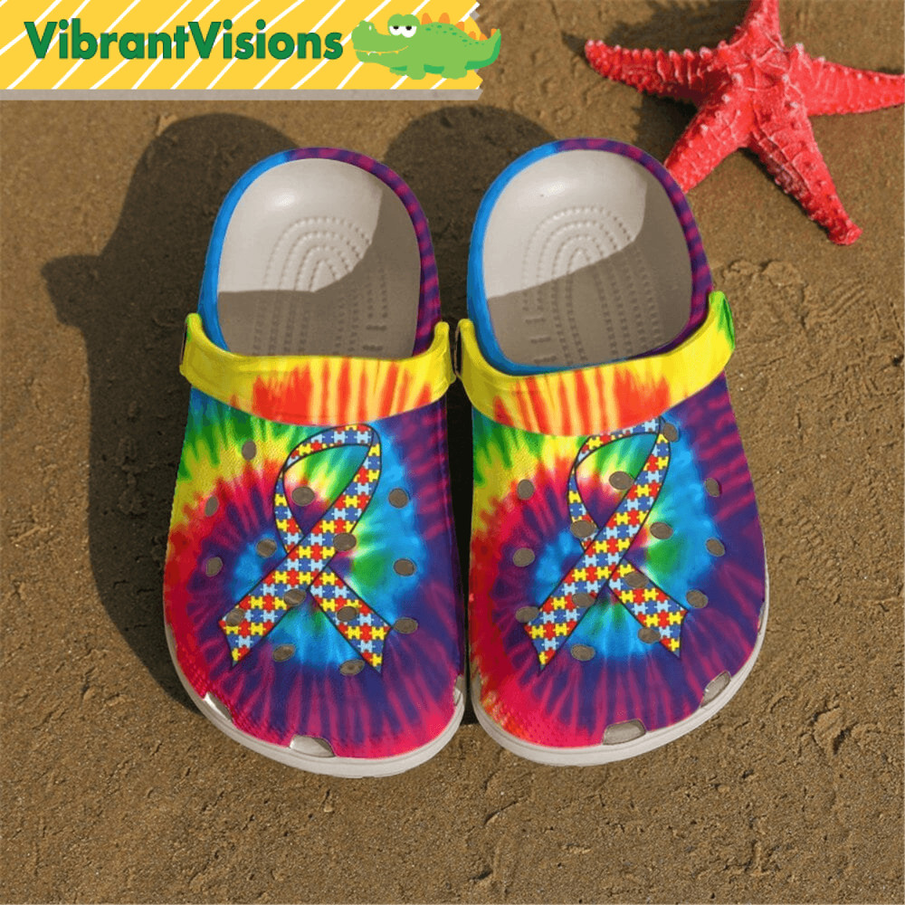 Personalized Autism Awareness Ribbon Tie Dye Color Crocs Clog Shoes Clogs Shoes For Men Women And K 0