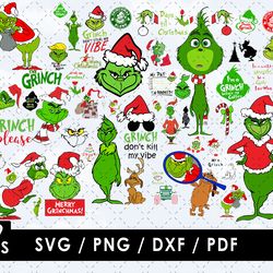 grinch svg files, grinch png files, vector png images, svg cut file for cricut, clipart bundle pack
