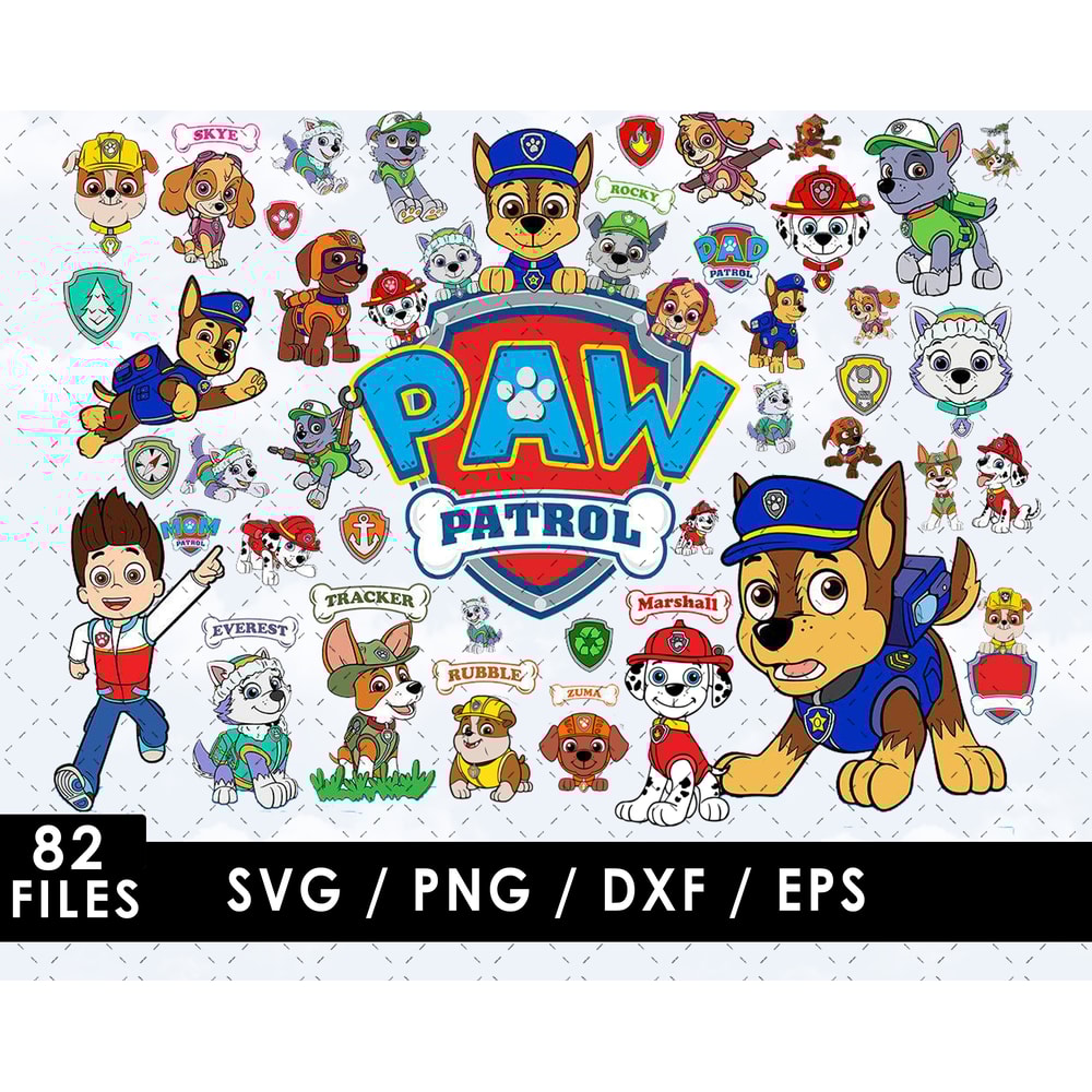 Paw Patrol Svg Files, Paw Patrol Png Files, Vector Png Images, SVG Cut File for Cricut, Clipart Bundle Pack
