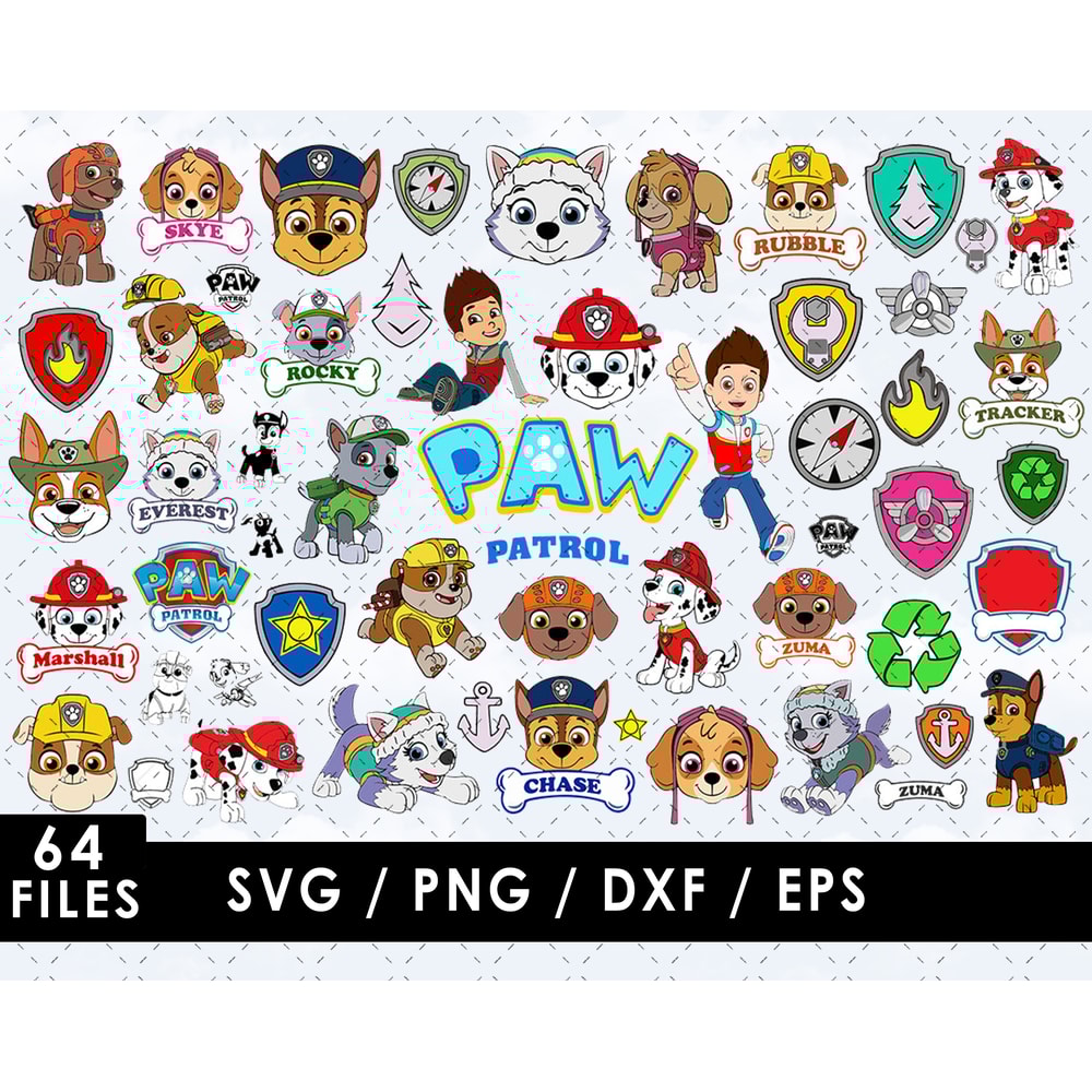 Paw Patrol Svg Files, Paw Patrol Png Files, Vector Png Images, SVG Cut File for Cricut, Clipart Bundle Pack