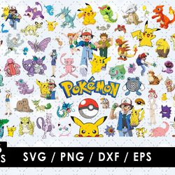 pokemon svg files, pokemon png files, vector png images, svg cut file for cricut, clipart bundle pack