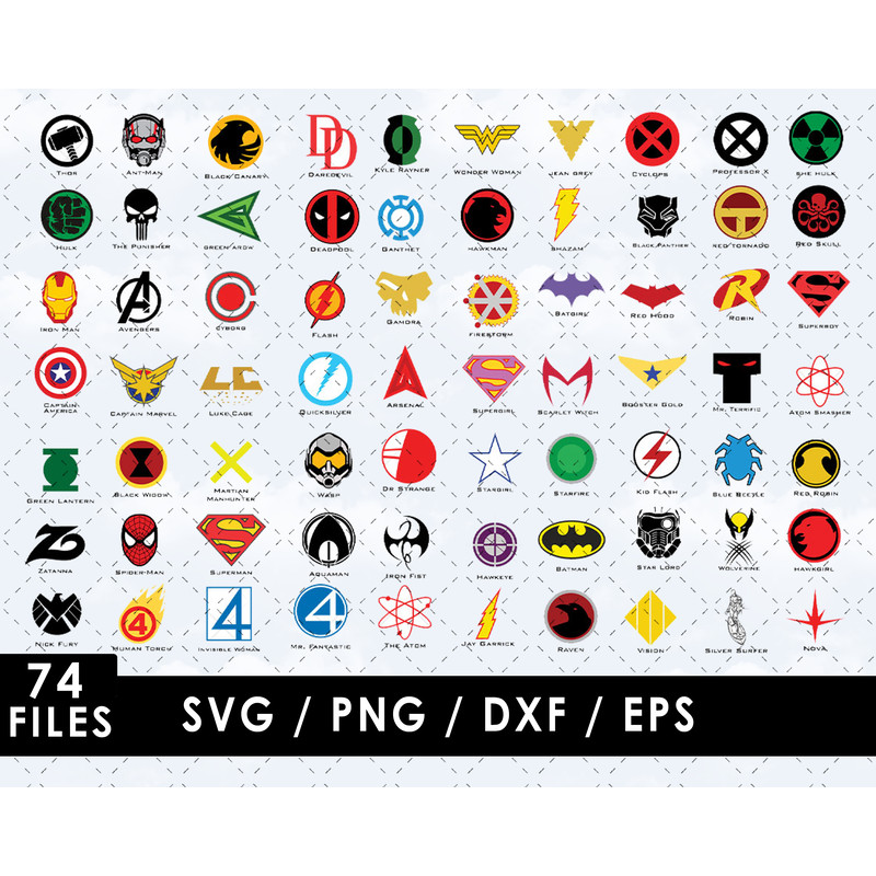 Superhero Icons Svg Files, Superhero Icons Png File, Vector Png Images, SVG Cut File for Cricut, Clipart Bundle Pack