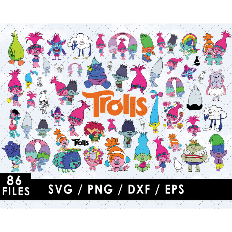 Trolls Svg Files, Trolls Png File, Vector Png Images, SVG Cut File for Cricut, Clipart Bundle Pack