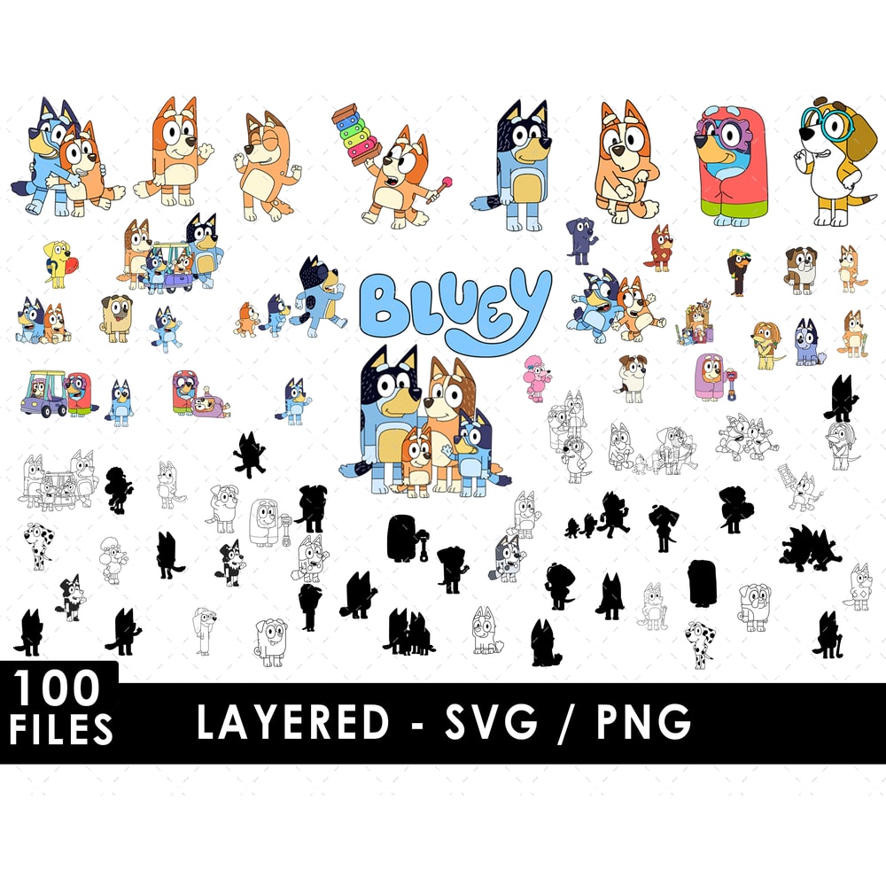 Bluey Svg Files, Bluey Png Files, Vector Png Images, SVG Cut File for Cricut, Clipart Bundle Pack