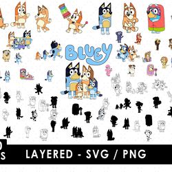 bluey svg files, bluey png files, vector png images, svg cut file for cricut, clipart bundle pack