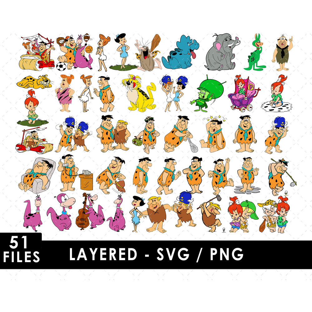 Flintstones Svg Files, Flintstones Png Files, Vector Png Images, SVG Cut File for Cricut, Clipart Bundle Pack