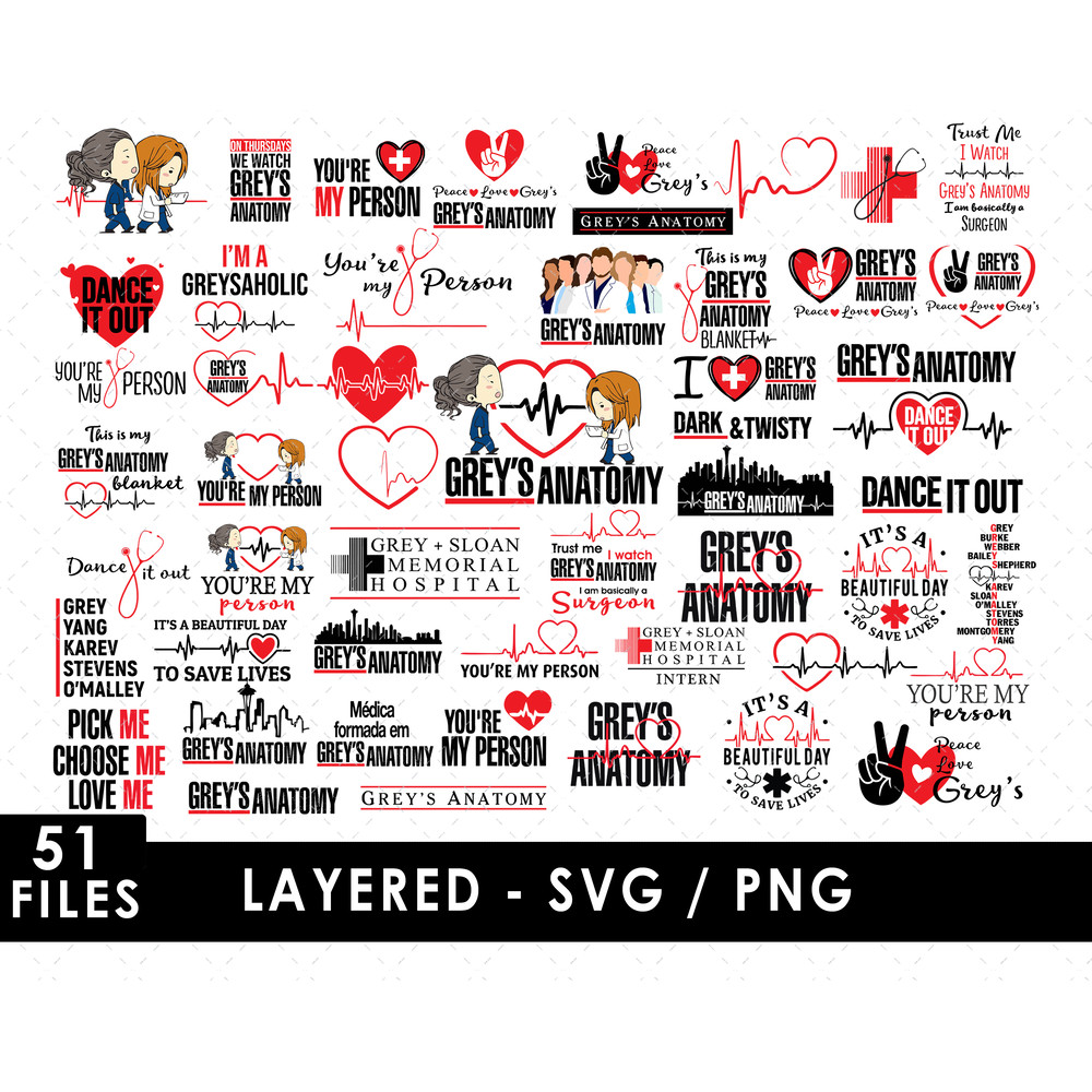 Grey Anatomy Svg Files, Grey Anatomy Png Files, Vector Png Images, SVG Cut File for Cricut, Clipart Bundle Pack