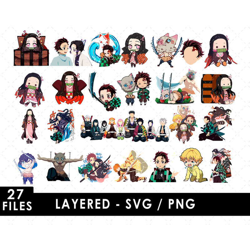 Kimetsu No Yaiba Svg Files, Kimetsu No Yaiba Png Files, Vector Png Images, SVG Cut File for Cricut, Clipart Bundle Pack