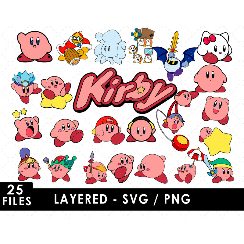 Kirby Svg Files, Kirby Png Files, Vector Png Images, SVG Cut File for Cricut, Clipart Bundle Pack