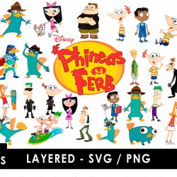 phineas y ferb svg files, phineas y ferb png files, vector png images, svg cut file for cricut, clipart bundle pack