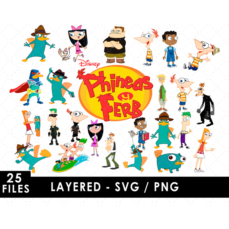 Phineas y Ferb Svg Files, Phineas y Ferb Png Files, Vector Png Images, SVG Cut File for Cricut, Clipart Bundle Pack