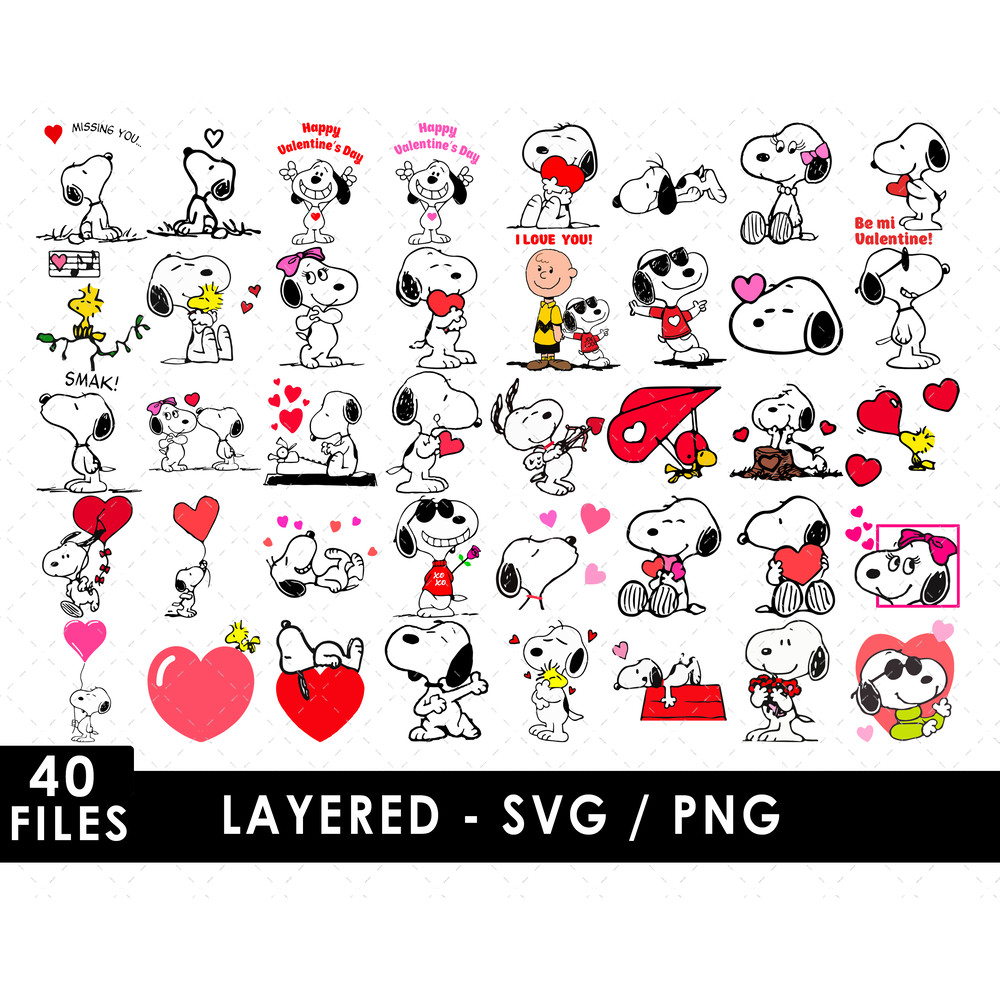 Snoopy Love Svg Files, Snoopy Love Png Files, Vector Png Images, SVG Cut File for Cricut, Clipart Bundle Pack