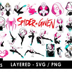 spider gwen svg files, spider gwen png files, vector png images, svg cut file for cricut, clipart bundle pack