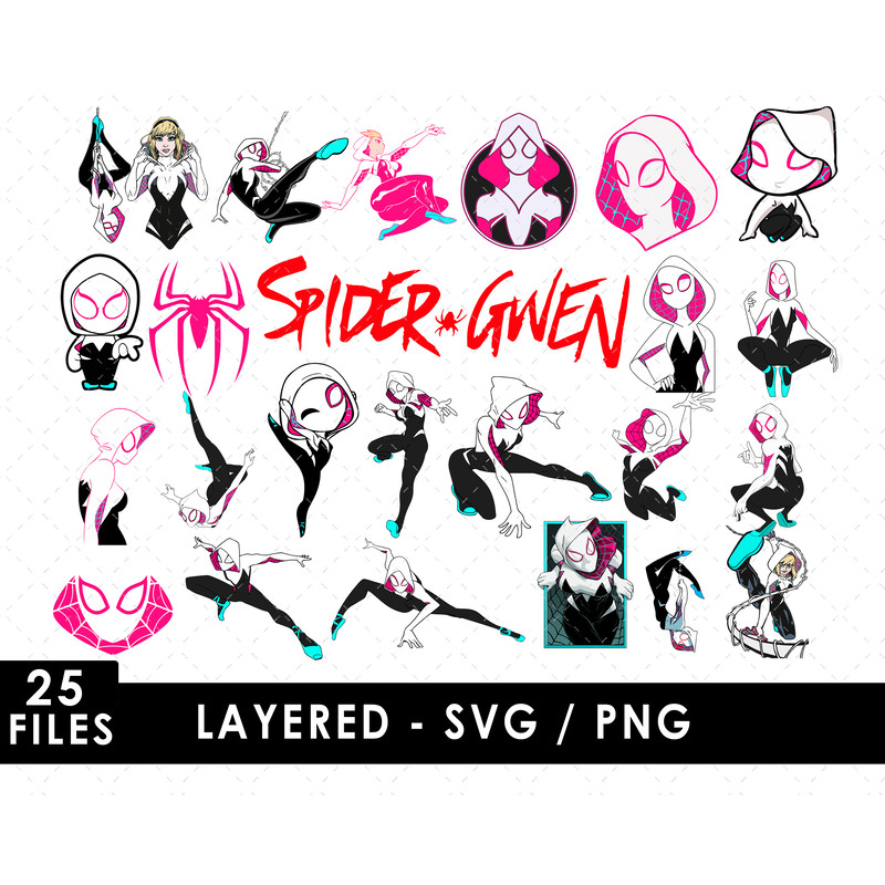 Spider Gwen Svg Files, Spider Gwen Png Files, Vector Png Images, SVG Cut File for Cricut, Clipart Bundle Pack