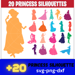 Princess Silhouette svg png dxf,20 designs,