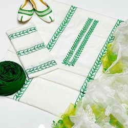 pakistan day special green and white unstiched dress