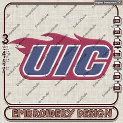 UIC Flames Writing Logo Emb Files, NCAA UIC Flames Logo Embroidery Design, NCAA Team Machine Embroidery Files