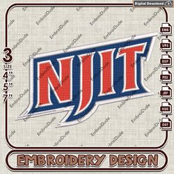 NCAA NJIT Writing Logo Emb design, NCAA NJIT Highlanders Team embroidery, NCAA Team Logo machine embroidery