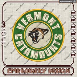 Vermont Catamounts Round Logo Emb design, NCAA Vermont Catamounts Team embroidery, NCAA Team Embroidery File