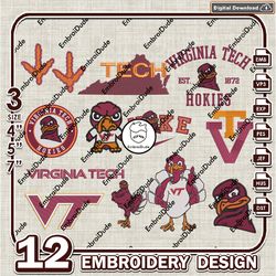 12 Virginia Tech Hokies Bundle Embroidery Files, NCAA Virginia Tech Hokies Logo Embroidery Design, NCAA Bundle EMb Files