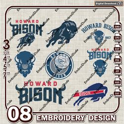 8 Howard Bison Bundle Embroidery Files, NCAA Howard Bison Logo Embroidery Design, NCAA Bundle EMb Designs