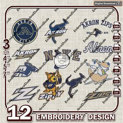 12 Akron Zips Bundle Embroidery Files, NCAA Akron Zips Team Logo Embroidery Design, NCAA Bundle EMb Designs