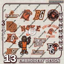 13 Bowling Green Falcons Bundle Embroidery Files, NCAA Bowling Green Team Logo Embroidery Design, NCAA Bundle EMb Design