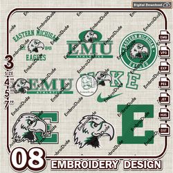 8 Eastern Michigan Eagles Bundle Embroidery Files, NCAA Team Logo Embroidery Design, NCAA Bundle EMb Design