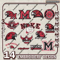 14 Miami OH RedHawks Bundle Embroidery Files, NCAA Team Logo Embroidery Design, NCAA Bundle EMb Design