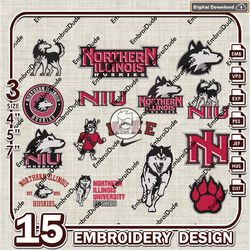 15 Northern Illinois Huskies Bundle Embroidery Files, NCAA Team Logo Embroidery Design, NCAA Bundle EMb Design