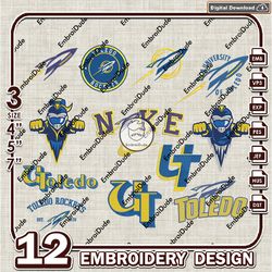 12 Toledo Rockets Bundle Embroidery Files, NCAA Toledo Rockets Team Logo Embroidery Design, NCAA Bundle EMb Design