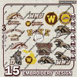 15 Western Michigan Broncos Bundle Embroidery Files, NCAA Team Logo Embroidery Design, NCAA Bundle EMb Design