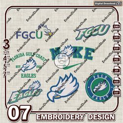 7 Florida Gulf Coast Eagles Bundle Embroidery Files, NCAA Team Logo Embroidery Design, NCAA Bundle EMb Design